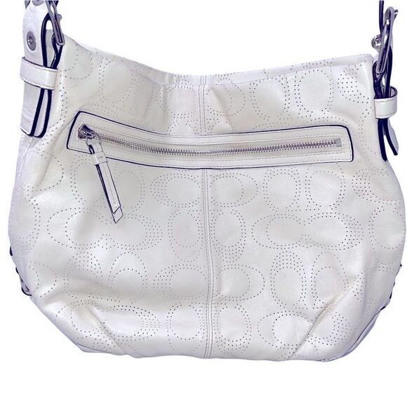 COACH Off White Large Leather Crossbody or Shoulder Bag Perforated C’s - Picture 2 of 6